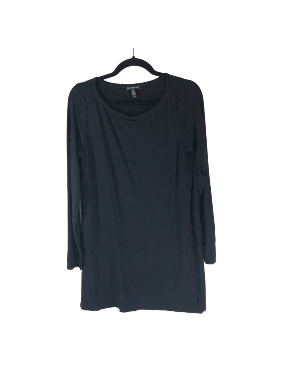 Eileen Fisher Black Long Sleeve Tunic Top M Made In USA Side Slit Minimalist